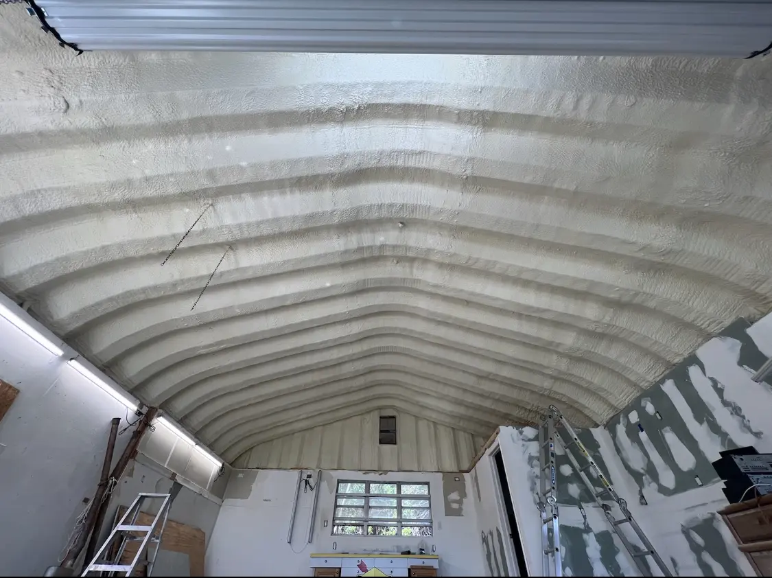 Spray polyurethane foam applied to the underside of a metal roof deck in Schuylkill Haven